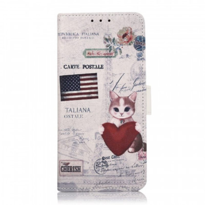 Custodia in pelle Moto G71 5G Gatto Viaggiatore