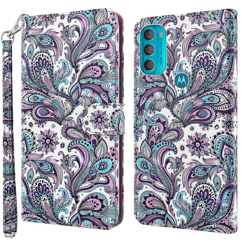 Custodia in pelle Moto G71 5G Paisley