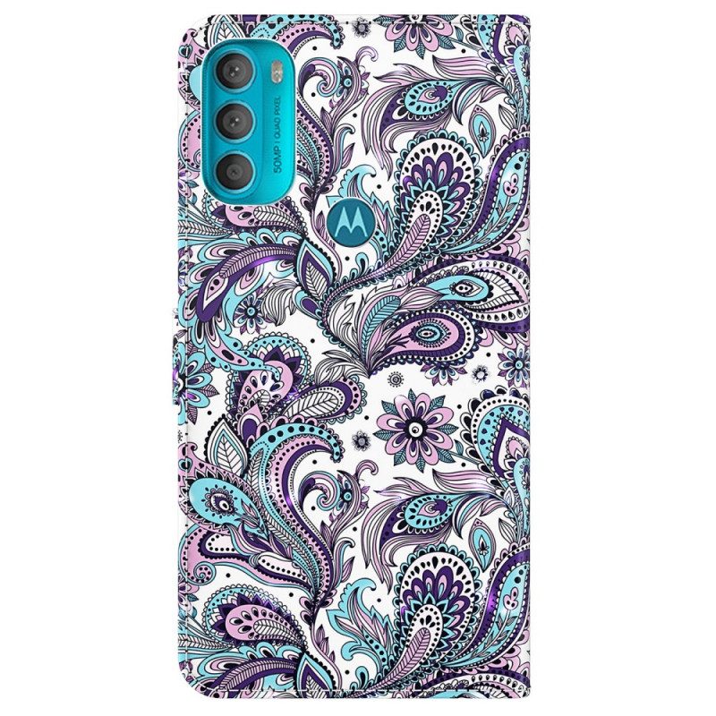 Custodia in pelle Moto G71 5G Paisley