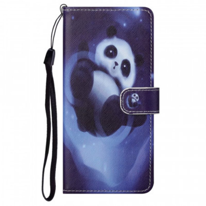 Custodia in pelle Moto G71 5G Panda Space Con Cordino