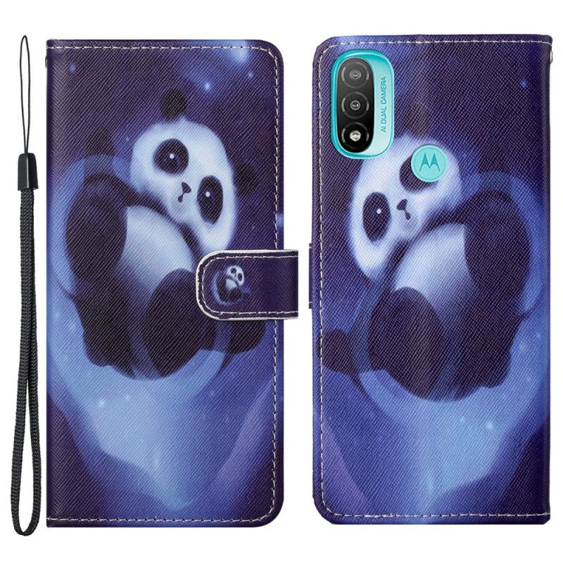 Custodia in pelle Moto G71 5G Panda Space Con Cordino