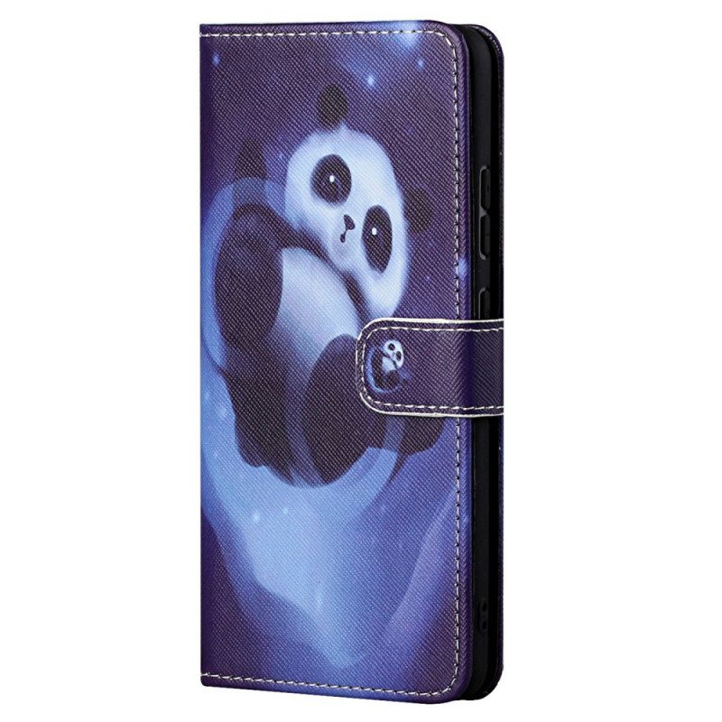 Custodia in pelle Moto G71 5G Panda Space Con Cordino