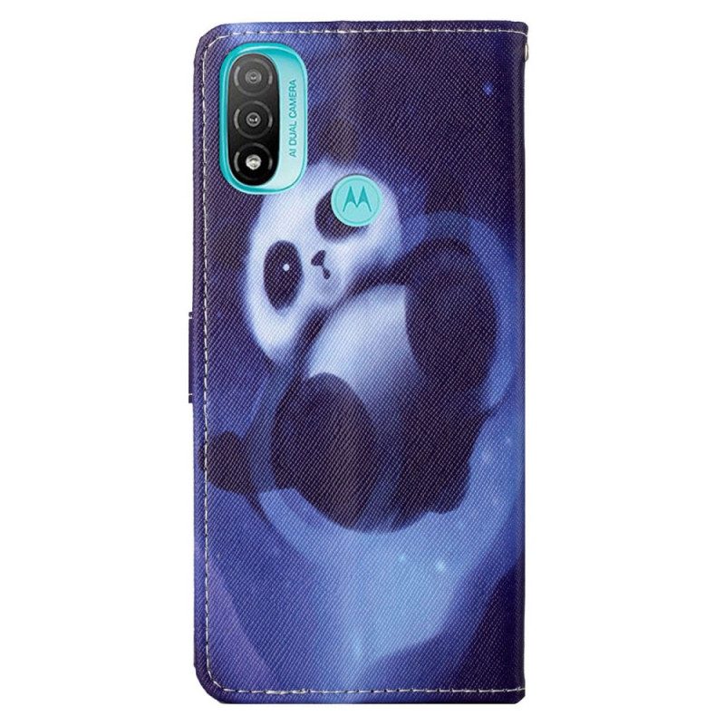 Custodia in pelle Moto G71 5G Panda Space Con Cordino