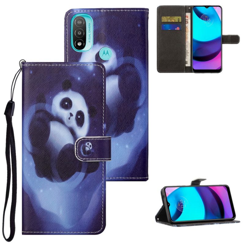 Custodia in pelle Moto G71 5G Panda Space Con Cordino