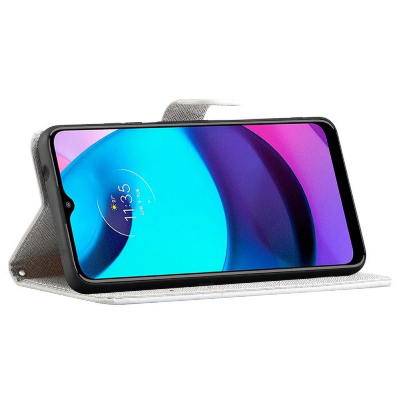 Custodia in pelle Moto G71 5G Piuma Con Cordino