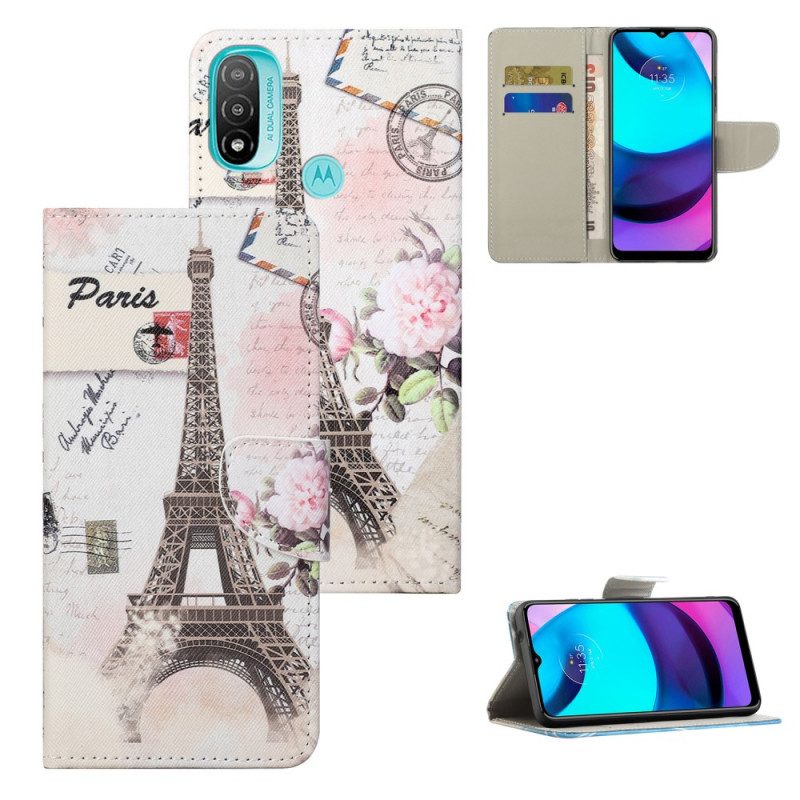 Custodia in pelle Moto G71 5G Retrò Torre Eiffel