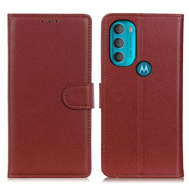 Custodia in pelle Moto G71 5G Tradizionalmente Litchi