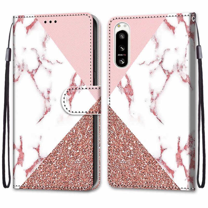 Custodia A Portafoglio Sony Xperia 5 IV Triangolo In Marmo E Glitter