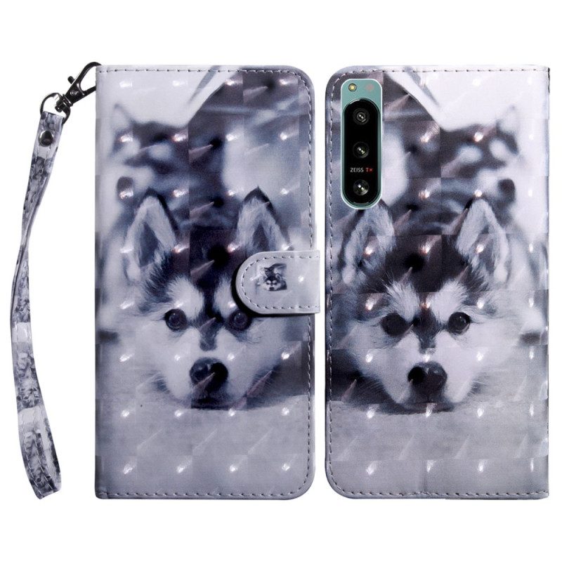 Custodia in pelle Sony Xperia 5 IV Cane Husky Con Cordino