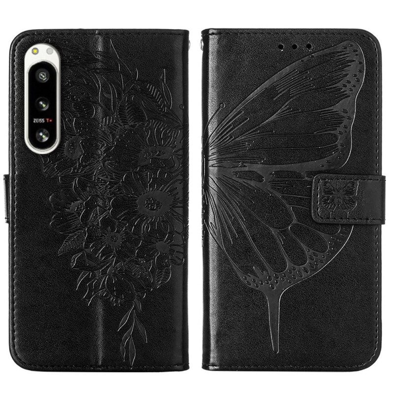 Custodia in pelle Sony Xperia 5 IV Farfalla Barocco Strappy