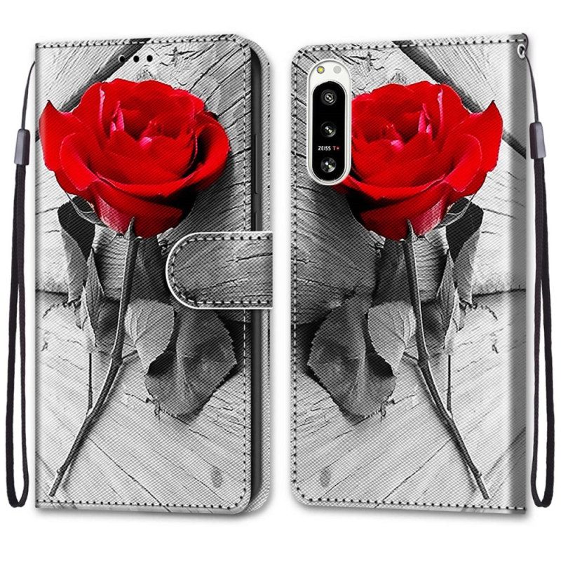 Custodia in pelle Sony Xperia 5 IV Floreale Con Cinturino