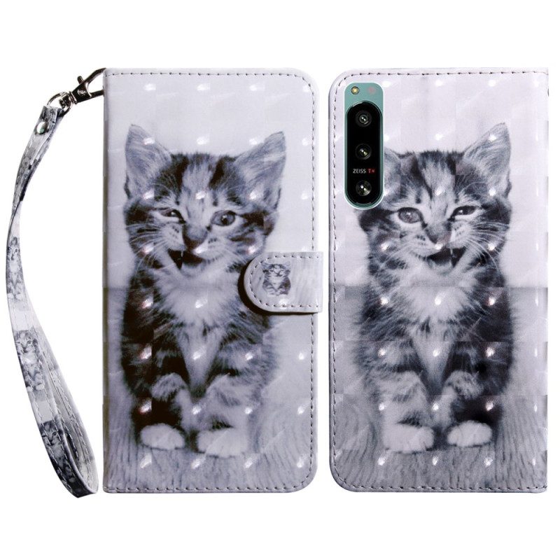 Custodia in pelle Sony Xperia 5 IV Gattino Con Cordino