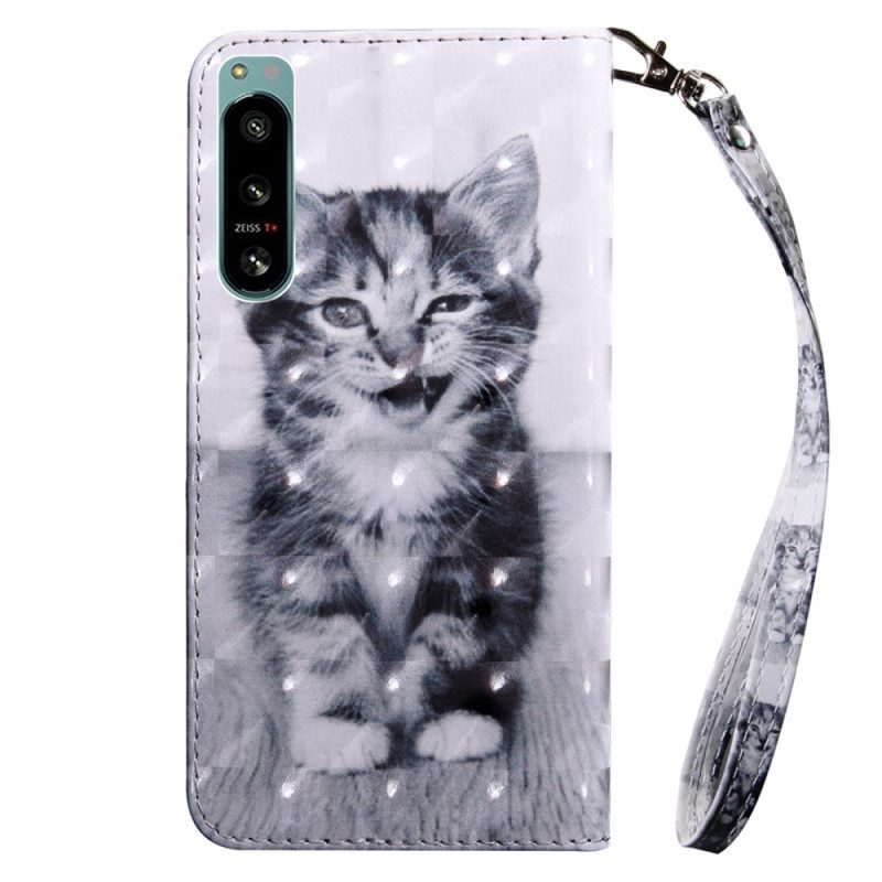 Custodia in pelle Sony Xperia 5 IV Gattino Con Cordino