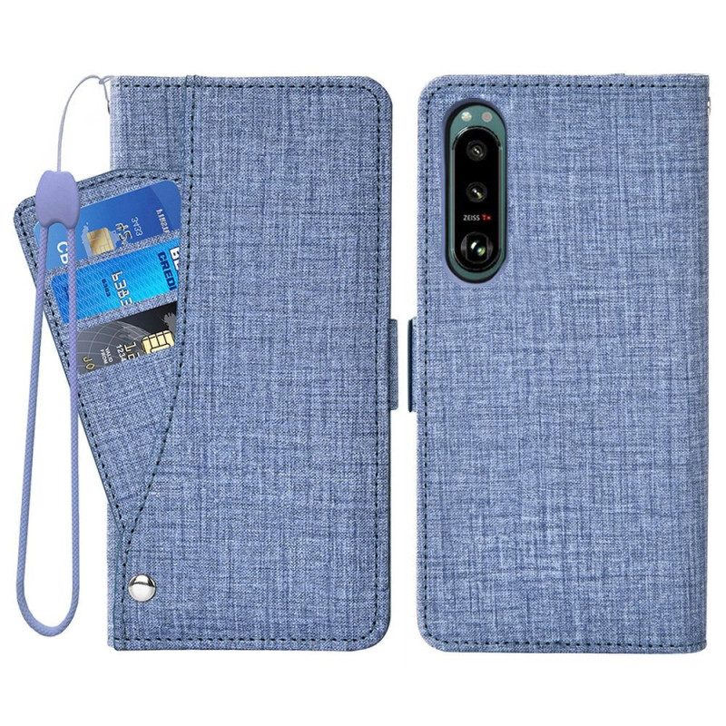 Custodia in pelle Sony Xperia 5 IV Jeans Con Portacarte Girevole