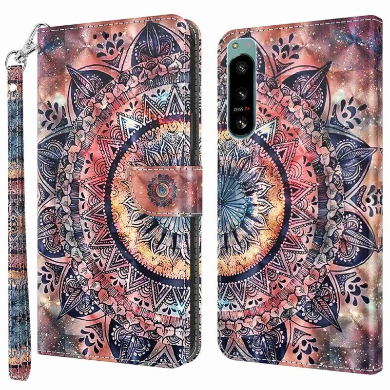 Custodia in pelle Sony Xperia 5 IV Mandala Con Cinghie Colorate