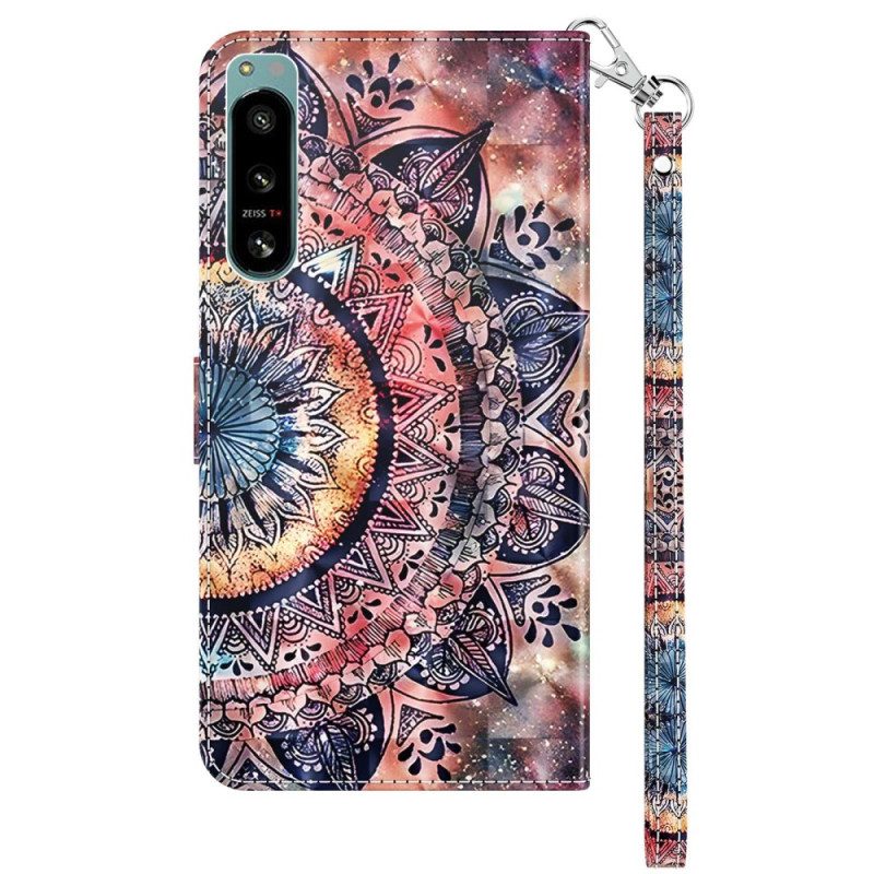 Custodia in pelle Sony Xperia 5 IV Mandala Con Cinghie Colorate