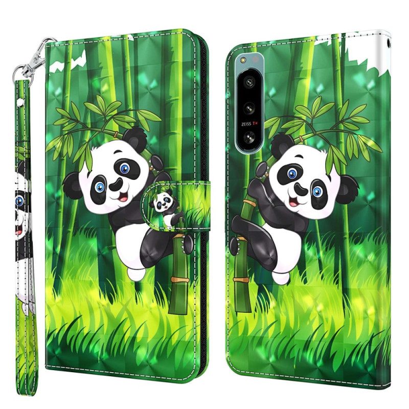 Custodia in pelle Sony Xperia 5 IV Panda Di Bambù Con Cordino