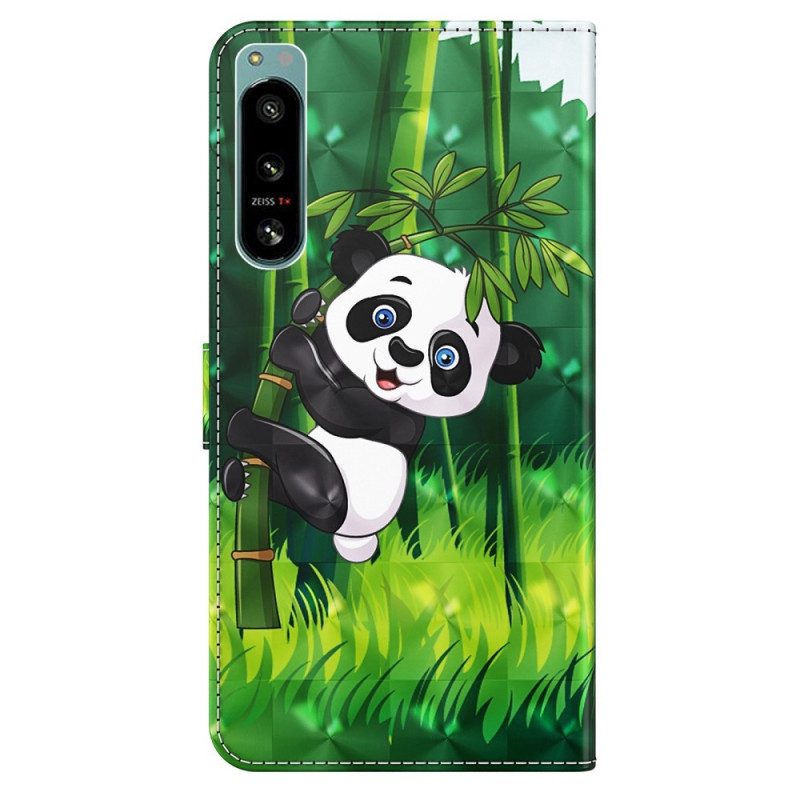 Custodia in pelle Sony Xperia 5 IV Panda Di Bambù Con Cordino