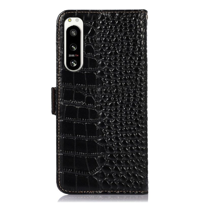 Custodia in pelle Sony Xperia 5 IV Rfid Stile Coccodrillo