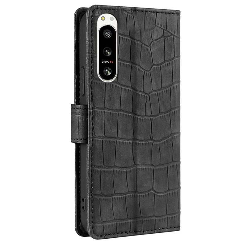 Custodia in pelle Sony Xperia 5 IV Stile Pelle Di Coccodrillo