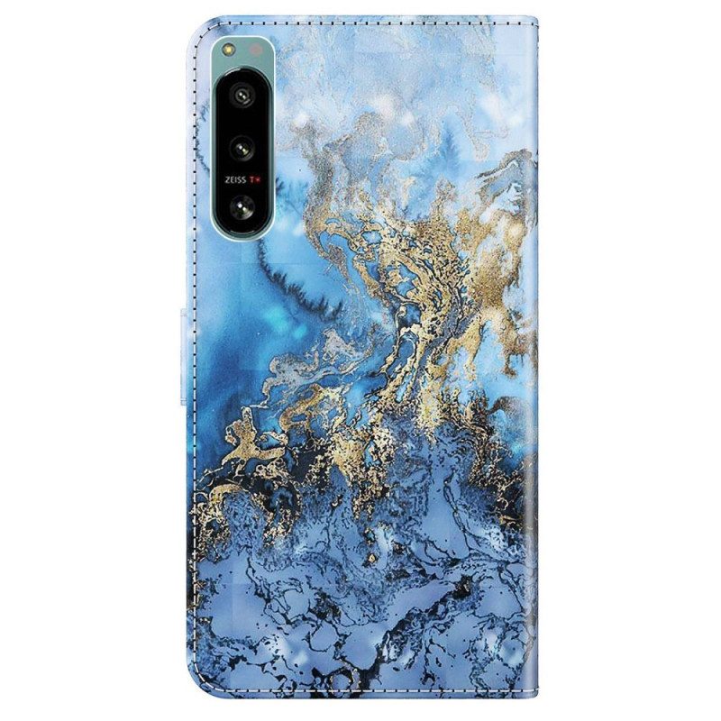 Custodia in pelle Sony Xperia 5 IV Stile In Marmo Strappy