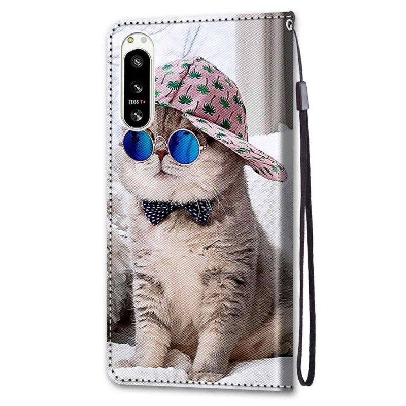 Custodia in pelle Sony Xperia 5 IV Yo Cat Con Cinturino