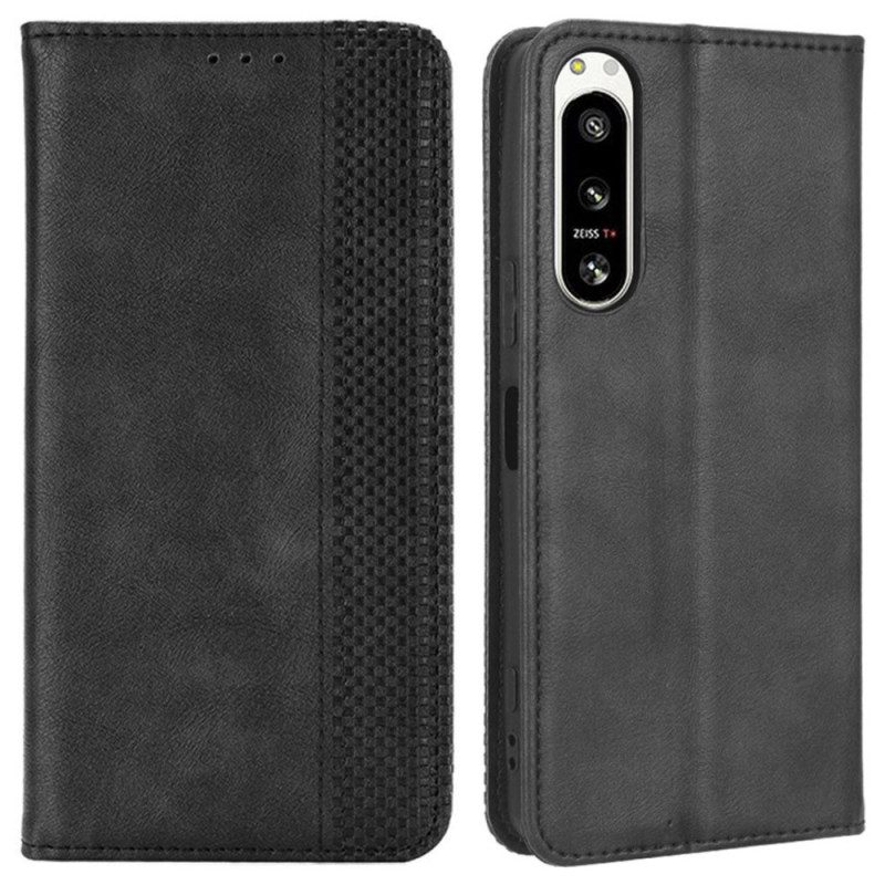 Folio Cover Sony Xperia 5 IV Custodia in pelle Elegante