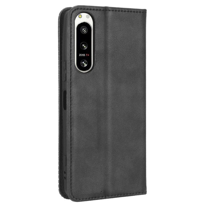 Folio Cover Sony Xperia 5 IV Custodia in pelle Elegante