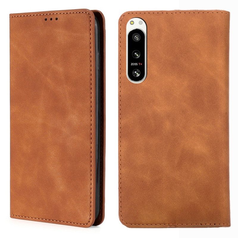 Folio Cover Sony Xperia 5 IV Custodia in pelle Elegante Ecopelle