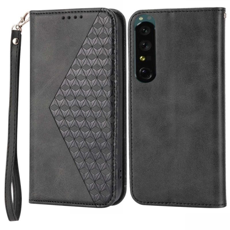 Folio Cover Sony Xperia 5 IV Custodia in pelle Stile In Pelle Modello 3d Con Cinturino