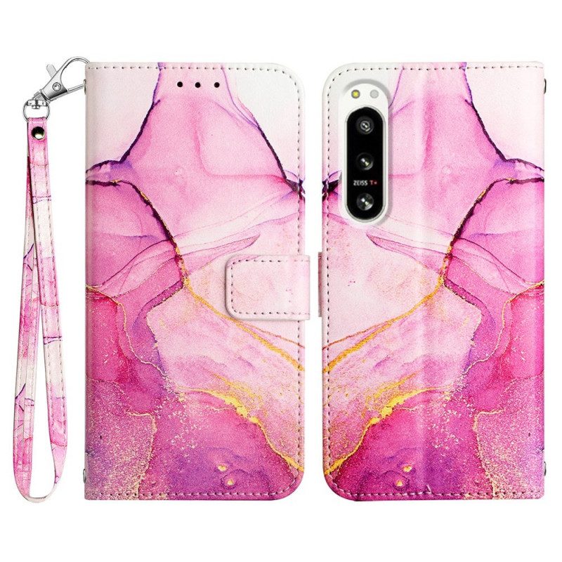 Folio Cover Sony Xperia 5 IV Marmo Con Cordino