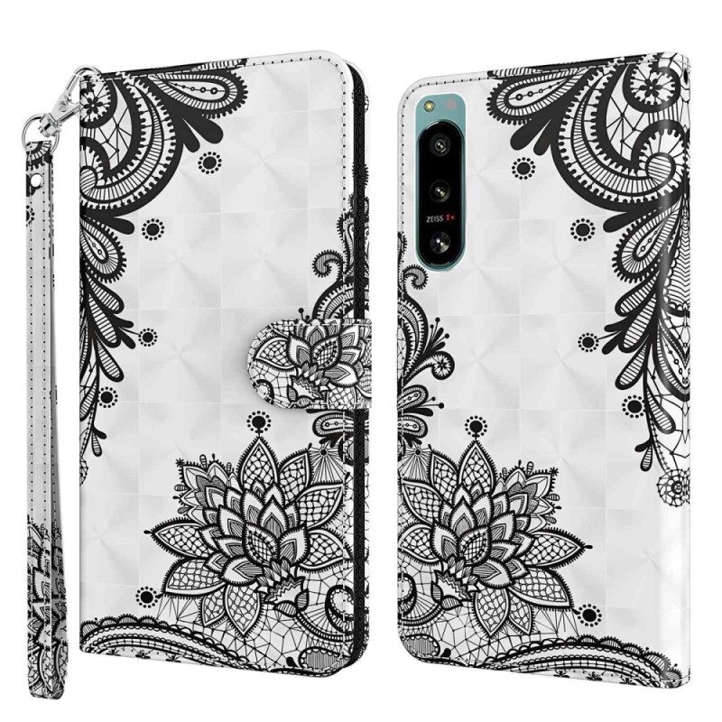 Folio Cover Sony Xperia 5 IV Pizzo Con Spalline