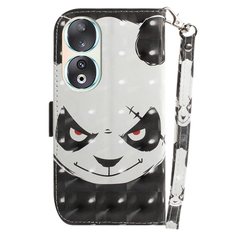 Custodia in pelle Honor 90 Panda Arrabbiato Con Cinturino