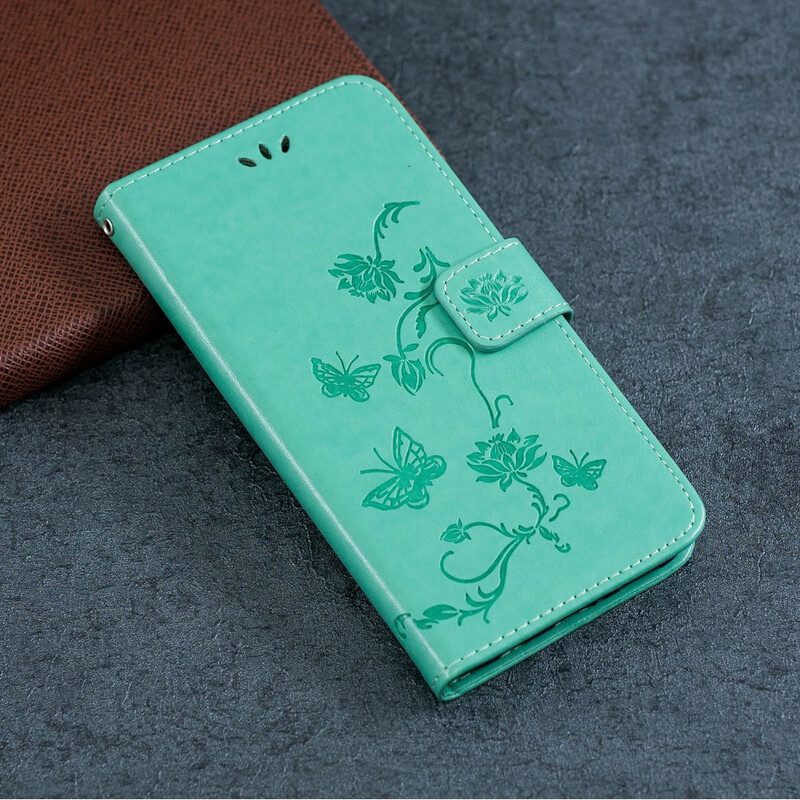 Custodia in pelle Huawei P Smart S Cinturino Farfalle E Fiori