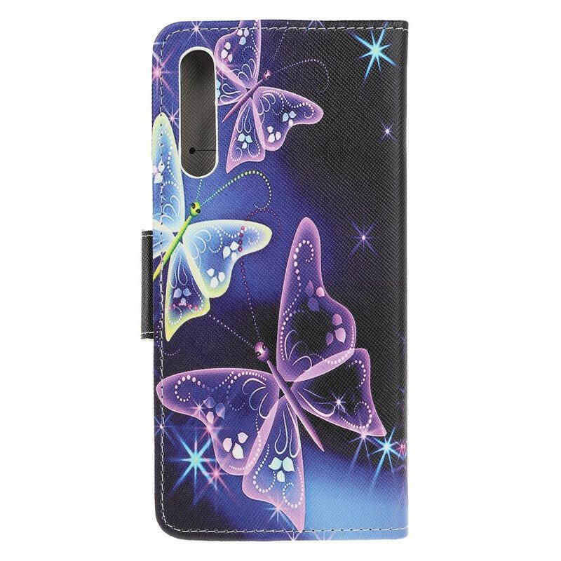 Custodia in pelle Huawei P Smart S Farfalle Al Neon