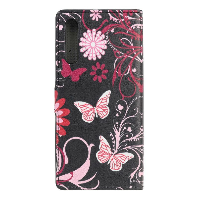 Custodia in pelle Huawei P Smart S Farfalle E Fiori