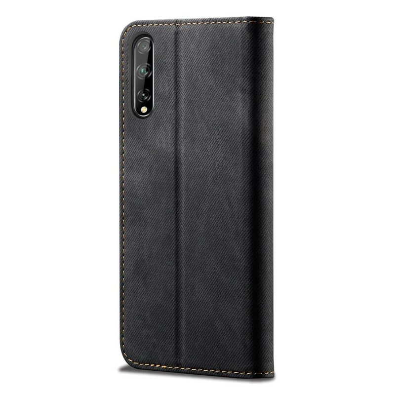 Folio Cover Huawei P Smart S Custodia in pelle Tessuto Denim