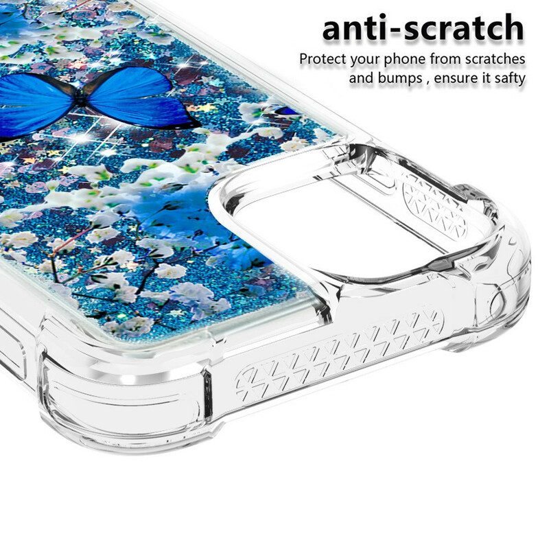 Cover iPhone 13 Mini Farfalle Blu Glitterate