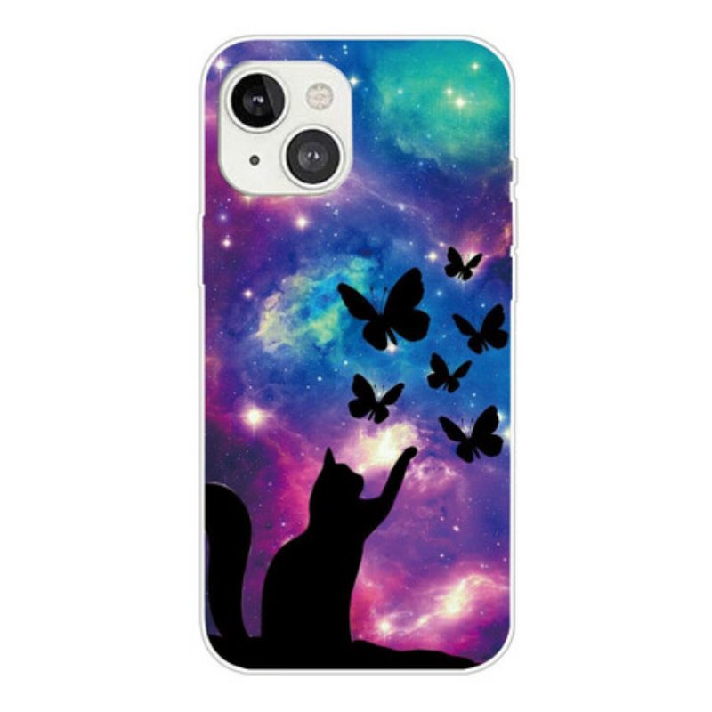 Cover iPhone 13 Mini Gatto E Farfalle Nello Spazio