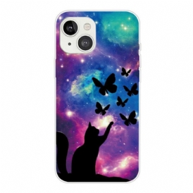 Cover iPhone 13 Mini Gatto E Farfalle Nello Spazio