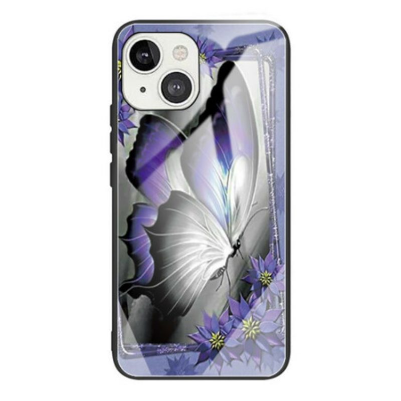 Cover iPhone 13 Mini Vetro Temperato Farfalla Viola