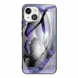 Cover iPhone 13 Mini Vetro Temperato Farfalla Viola