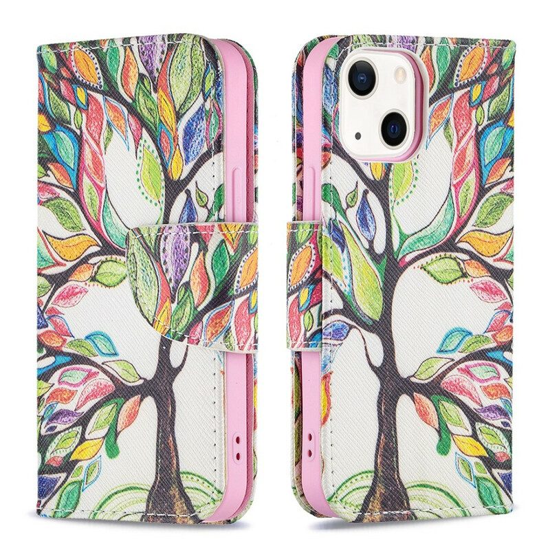 Custodia in pelle iPhone 13 Mini Albero Colorato