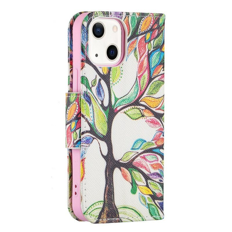 Custodia in pelle iPhone 13 Mini Albero Colorato