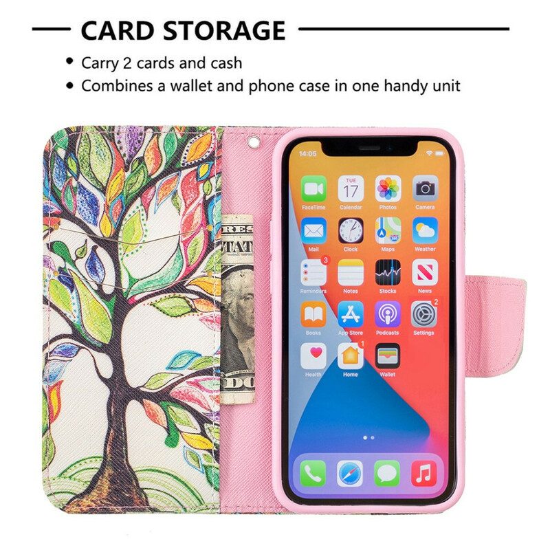 Custodia in pelle iPhone 13 Mini Albero Colorato