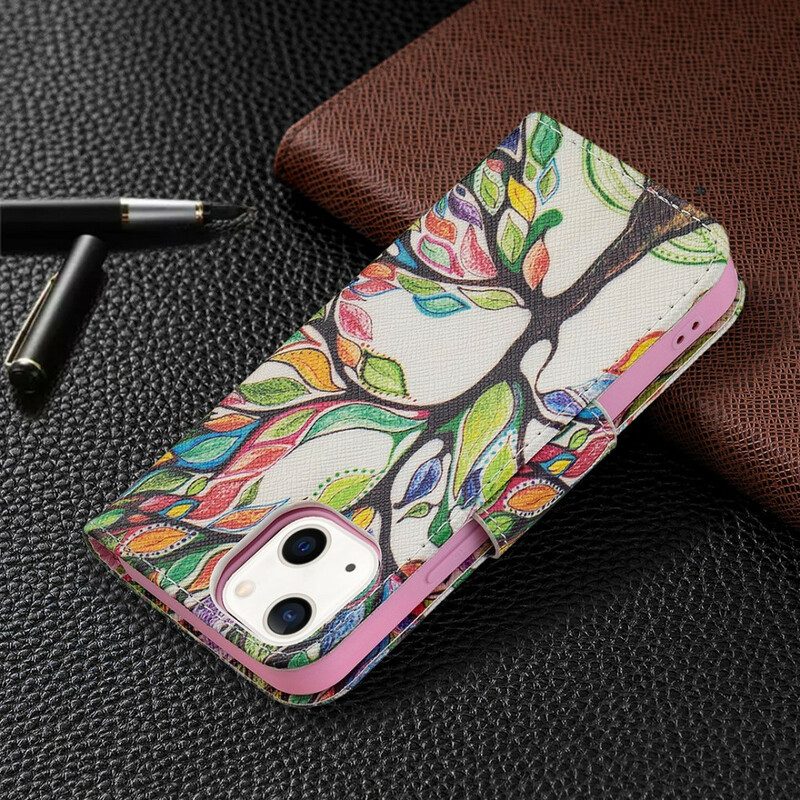 Custodia in pelle iPhone 13 Mini Albero Colorato