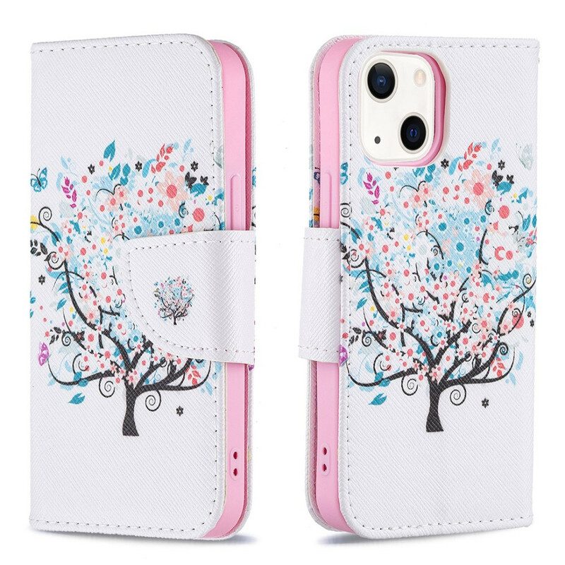 Custodia in pelle iPhone 13 Mini Albero Fiorito