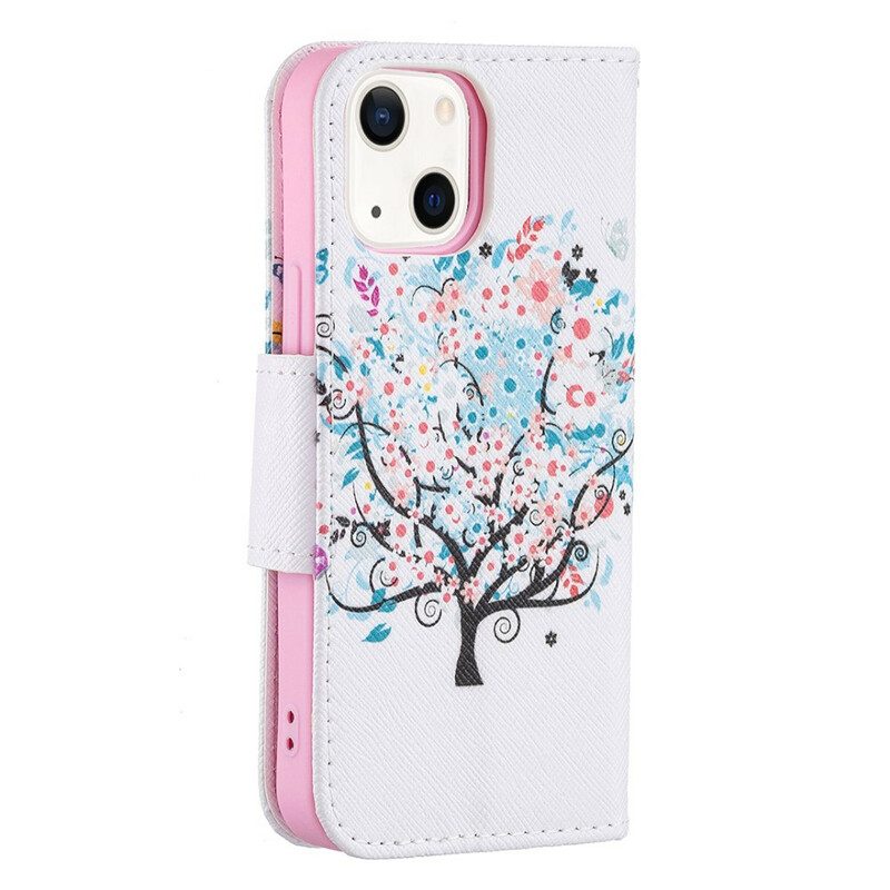 Custodia in pelle iPhone 13 Mini Albero Fiorito