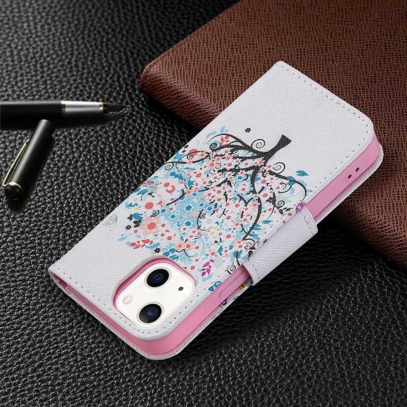 Custodia in pelle iPhone 13 Mini Albero Fiorito