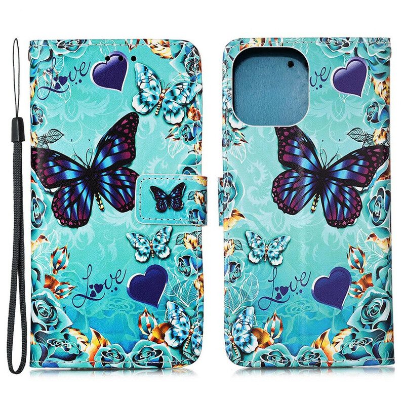 Custodia in pelle iPhone 13 Mini Amo Le Farfalle Strappy